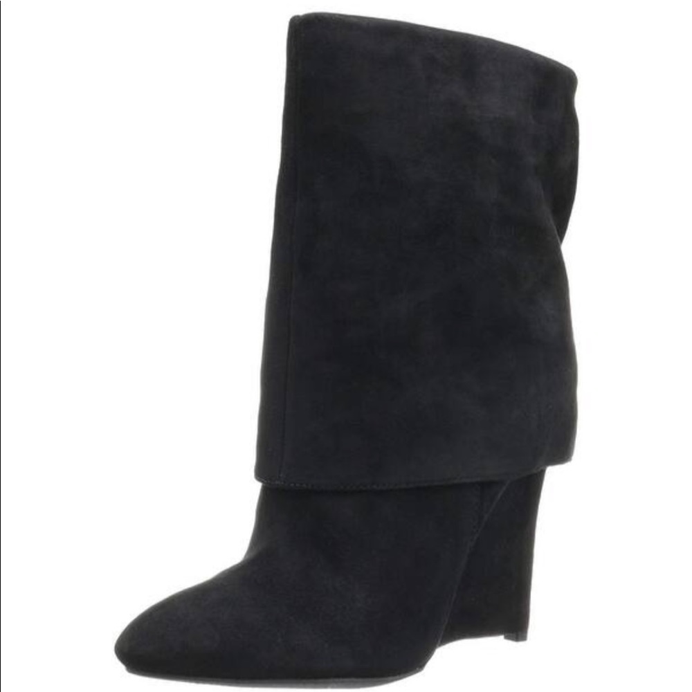 Enzo Angiolini Dagen Black Suede Wedge Boots New
